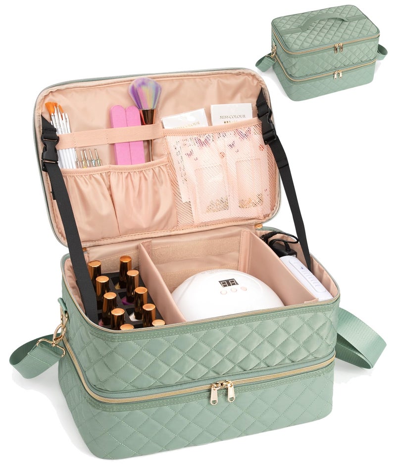 Ethereal Nail Polish Organizer Case Holds 50 Bottles15ml05floz and Nail Lamp Double Layer Nail Polish Storage Bag for Nail Kit Manicure Tools Green