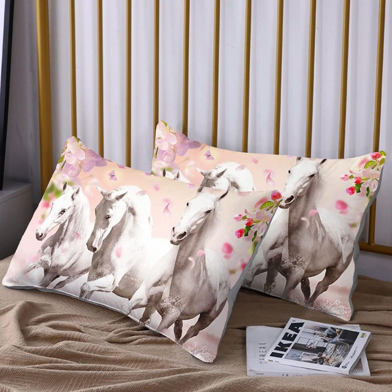 HOSIMA Horse Bedding for Girls,Pink Cherry Blossom Printed Twin Comforter Set for Girls Room Decor with 2 Pillowcases,3D Farm Wild Animal Pattern for Girls Bedding Set,Western Bedding Set Theme. - Image 5