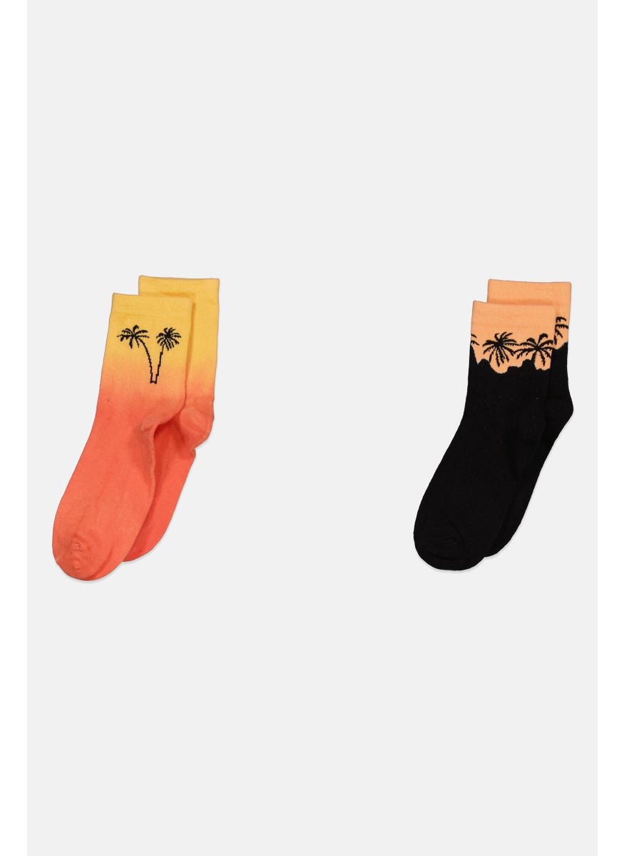 Don't Call Me Jennyfer - Women 2 Pair Embroidered Socks, Black/Orange - Image 1