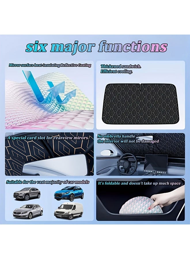 WINEENEE Foldable Car Windshield Sunshade Reflective Front Window Cover, Blocks 99% UV Rays & Heat, Keeps Car Interior Cool in Hot Weather, Universal Fit for Cars SUVs Trucks, Portable Easy Storage - Image 2