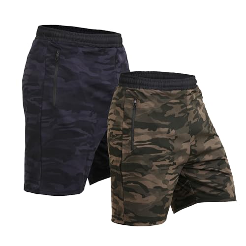 NEVER LOSE Mens Running Athletic 5 inch Inseam Quick Dry Workout Shorts Men Lightweight Gym Shorts with Pockets (XXL, Camo Green & Navy) - Image 1