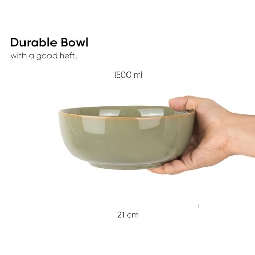 Shay Ceramic Large Bowl, 21cm, 1 Pieces, Pista | Glossy Finish | Stoneware Ceramic Serving Bowls | Ceramic Bowl | Pasta Serving Plate (Large Bowl - Pista) - Image 3