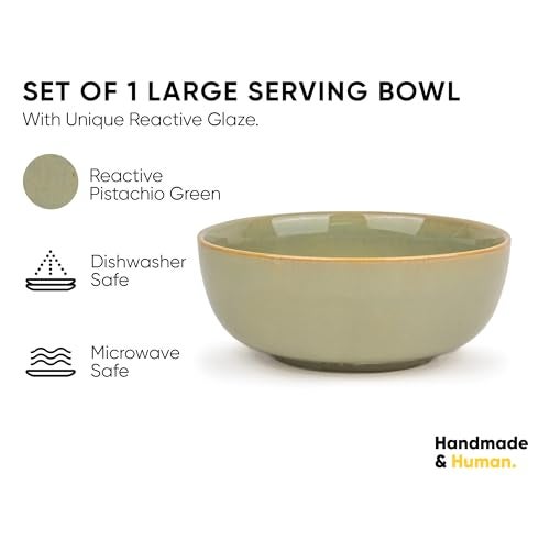 Shay Ceramic Large Bowl, 21cm, 1 Pieces, Pista | Glossy Finish | Stoneware Ceramic Serving Bowls | Ceramic Bowl | Pasta Serving Plate (Large Bowl - Pista) - Image 2