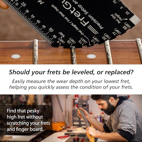FretGuru METRIC+ 8-in-1 String Action Gauge Guitar Fret Ruler Precision Fret Rocker - Precise CNC Machined, Diamond Honed, Polished Edge Guitar String Height Gauge - Luthier Tool with Leather Case - Image 5