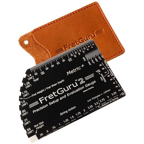 FretGuru METRIC+ 8-in-1 String Action Gauge Guitar Fret Ruler Precision Fret Rocker - Precise CNC Machined, Diamond Honed, Polished Edge Guitar String Height Gauge - Luthier Tool with Leather Case - Image 1