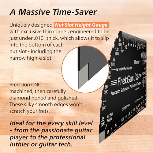 FretGuru METRIC+ 8-in-1 String Action Gauge Guitar Fret Ruler Precision Fret Rocker - Precise CNC Machined, Diamond Honed, Polished Edge Guitar String Height Gauge - Luthier Tool with Leather Case - Image 3