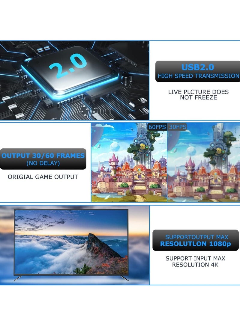 4K HDMI Video Capture Card,Cam Link Card Game Audio Adapter HDMI to USB 2.0 Record Capture Device for Streaming,Live Broadcasting,Video Conference,Teaching,Gaming - Image 3