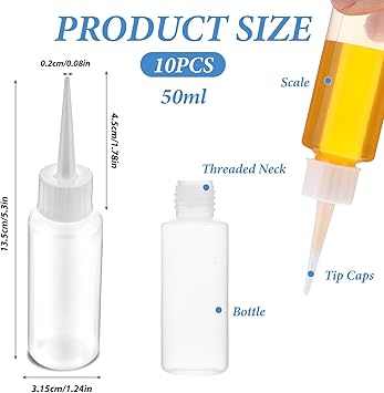 LLOUSSAK 10pcs 50ml Plastic Squeeze Bottles Glue Bottles Precision Tip Applicator Bottle Color Bottles for Hair Salon Paint Art Craft Liquids Glue - Image 2