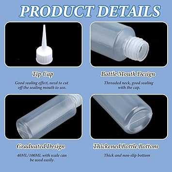 LLOUSSAK 10pcs 50ml Plastic Squeeze Bottles Glue Bottles Precision Tip Applicator Bottle Color Bottles for Hair Salon Paint Art Craft Liquids Glue - Image 3