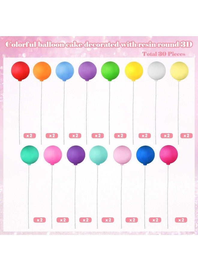 Skylety 30 Pieces Balloon Cake Topper Mini Colorful Cake Picks Round Balloon Cupcake Topper Decoration for Dollhouse Party Decorations Birthday Wedding(Assorted Color) - Image 3