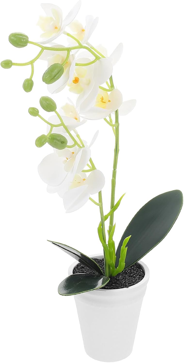 Realistic Phalaenopsis Artificial Flower Bonsai in Melamine Pot, Simulation Potted Orchid Plant for Home and Wedding Decoration, - Image 1