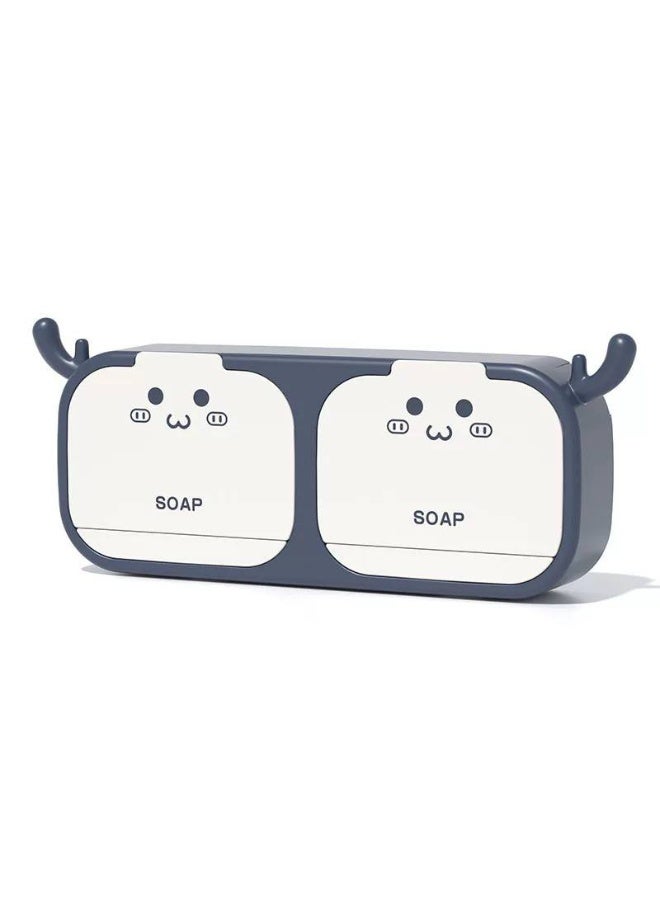 Soap dish with 2 compartments, drawer, and drainer + 2 double-sided adhesive hooks - Image 2