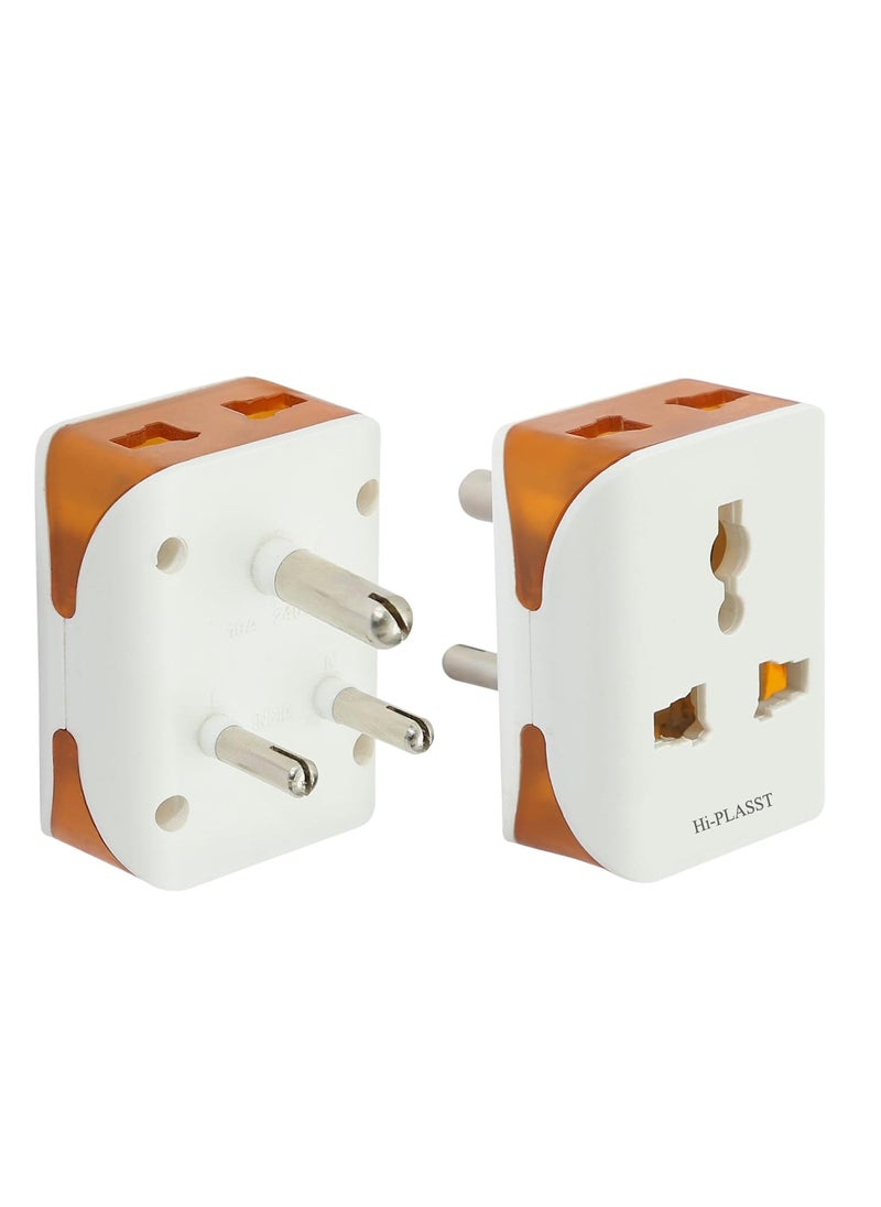 HI PLASST PINS N PLUGS HiPlasst 3Pin MultiPlug Socket Adapter Pack of 2 3pin Connector Universal Travel Charger Adaptor for 2 Pin 3 Pin Plugs US to India Converter Plug Modular 2 Pc Pack  - Image 1