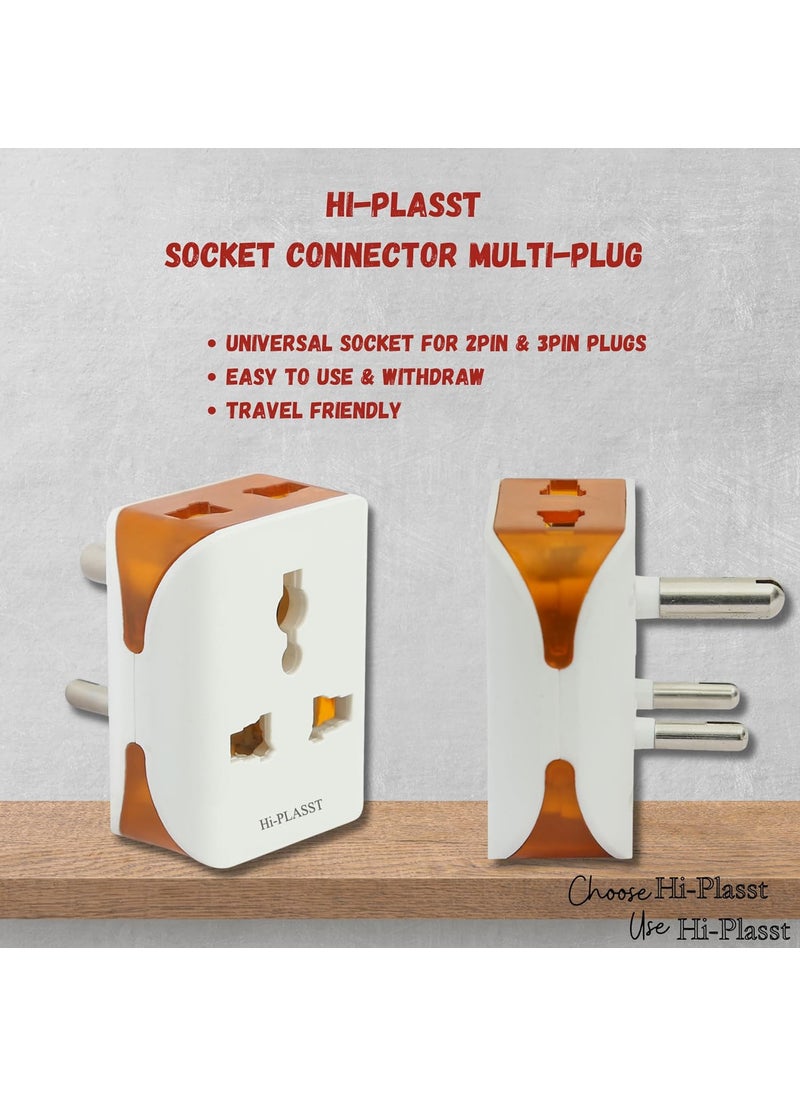 HI PLASST PINS N PLUGS HiPlasst 3Pin MultiPlug Socket Adapter Pack of 2 3pin Connector Universal Travel Charger Adaptor for 2 Pin 3 Pin Plugs US to India Converter Plug Modular 2 Pc Pack  - Image 5