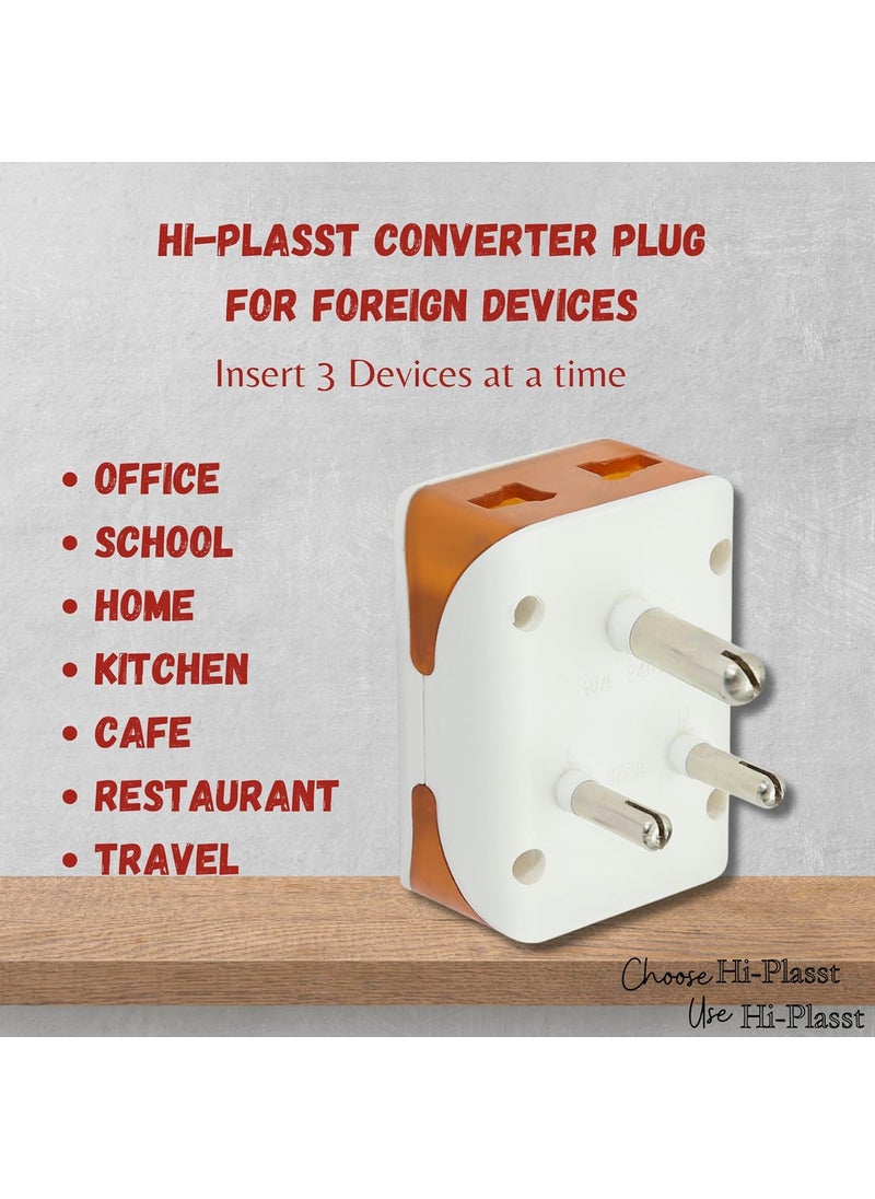 HI PLASST PINS N PLUGS HiPlasst 3Pin MultiPlug Socket Adapter Pack of 2 3pin Connector Universal Travel Charger Adaptor for 2 Pin 3 Pin Plugs US to India Converter Plug Modular 2 Pc Pack  - Image 4