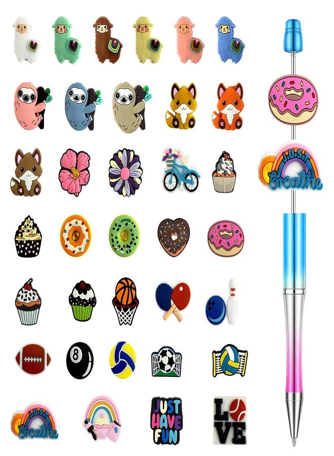 Gmleey 35PCS Focal Beads Bulk, Silicone Pen Charms, Adorable DIY Cartoon Focal Beads for Students and Adults DIY Jewelry Crafting, Silicone Beads for Keychain Making - Image 1