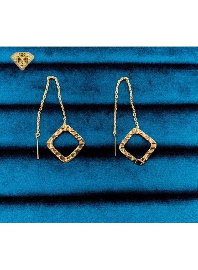 Gold Plated Threader Earrings – Geometric Square Drop, Lightweight