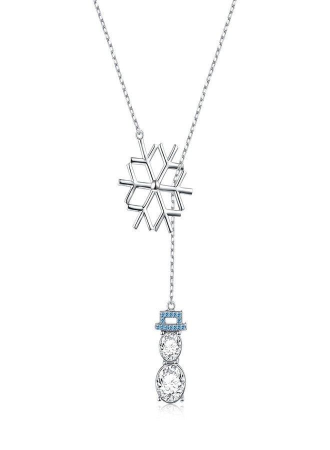 Yearace Snowman Snowflake Christmas Necklace for Women Sterling Silver Snowflake Snowman Y Chain Necklace - Winter Holiday Xmas Necklace Cute Christmas Jewelry Gifts - Image 1