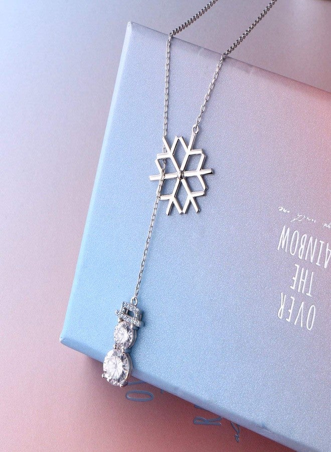 Yearace Snowman Snowflake Christmas Necklace for Women Sterling Silver Snowflake Snowman Y Chain Necklace - Winter Holiday Xmas Necklace Cute Christmas Jewelry Gifts - Image 2