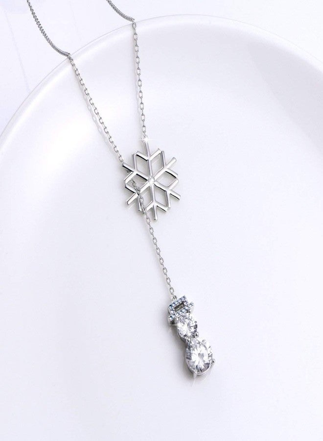 Yearace Snowman Snowflake Christmas Necklace for Women Sterling Silver Snowflake Snowman Y Chain Necklace - Winter Holiday Xmas Necklace Cute Christmas Jewelry Gifts - Image 3