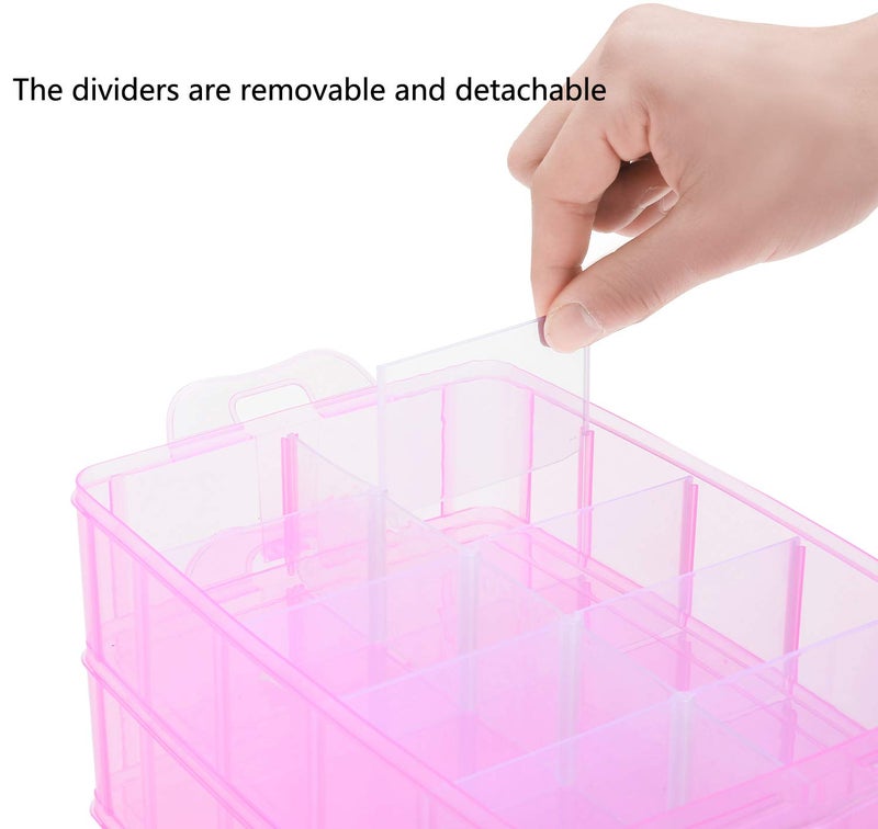 Sooyee Bead Organizer,3-Tier Craft Organizers and Storage,Stackable Storage Containers with 30 Compartments Dividers for Washi Tape,Toy, Nail,Art Supplies, Fishing Tackle, Pink - Image 2