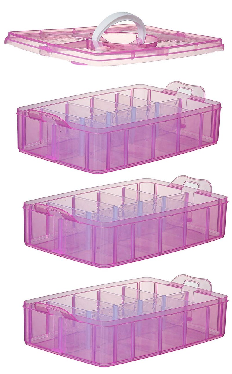 Sooyee Bead Organizer,3-Tier Craft Organizers and Storage,Stackable Storage Containers with 30 Compartments Dividers for Washi Tape,Toy, Nail,Art Supplies, Fishing Tackle, Pink - Image 3