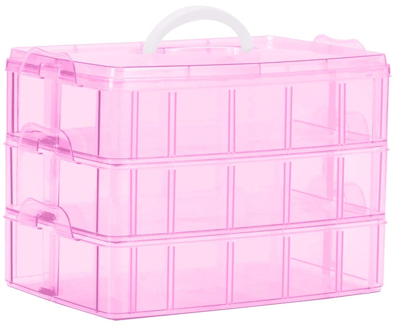 Sooyee Bead Organizer,3-Tier Craft Organizers and Storage,Stackable Storage Containers with 30 Compartments Dividers for Washi Tape,Toy, Nail,Art Supplies, Fishing Tackle, Pink - Image 1