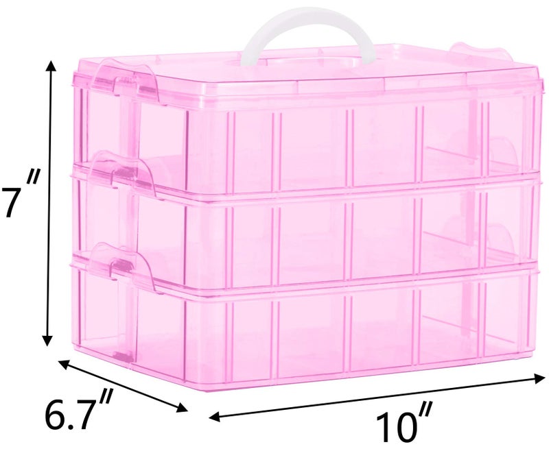 Sooyee Bead Organizer,3-Tier Craft Organizers and Storage,Stackable Storage Containers with 30 Compartments Dividers for Washi Tape,Toy, Nail,Art Supplies, Fishing Tackle, Pink - Image 4