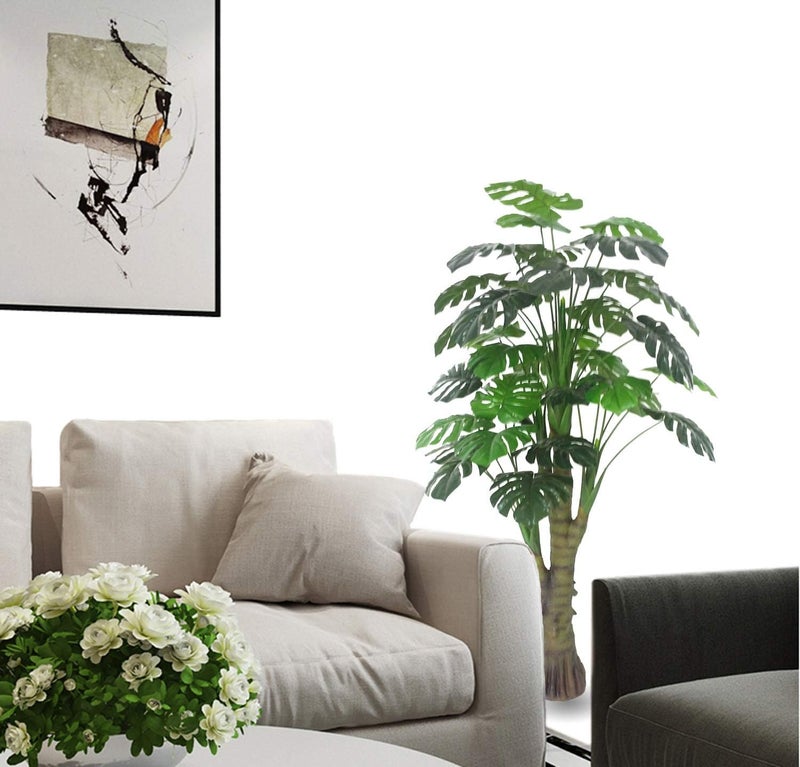 AMERIQUE 53 Gorgeous  Unique Monstera Palm Tree Artificial Plant Decorative Root 35 Leaves Real Touch Tech with UV Protection Green - Image 3