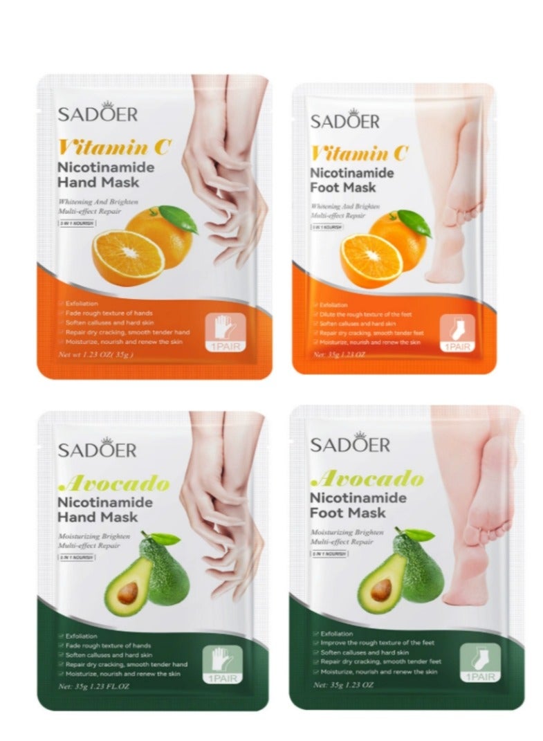 سادور 8 أزواج من قناع النيكوتيناميد لليدين والقدمين للأيدي الجافة والخشنة، يترك البشرة ناعمة وملساء وشابة - Image 1