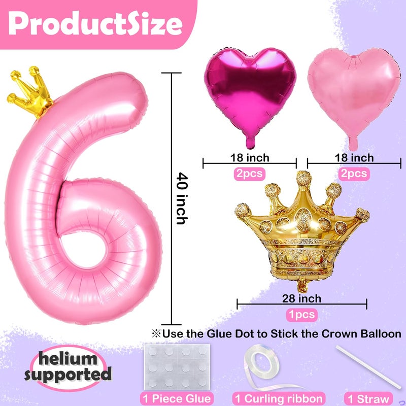 Florisland Princess 3rd Birthday Party Decorations, 40 inch Large Pink Crown 3 Balloon for Girlsâ€™ Princess Royal Decorations, Party Supplies Favors, Anniversaries(Number 2 Foil Mylar Birthday Balloon) - Image 2