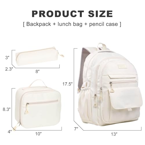 Phaoullzon Teen Girls School Backpack with Lunch Box for Boys, College Aesthetic Laptop Bookbag for Women,Beige - Image 2