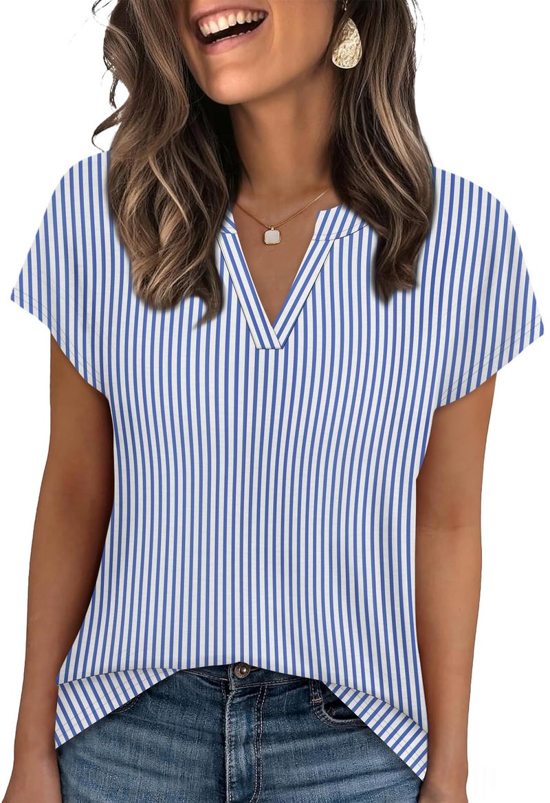 WIHOLL Business Casual Outfits for Women Summer Tops Vneck Tshirts Shirts Cap Sleeve Tops Beach Vacation Clothes Cute Ladies Tops Travel Spring Break Clothes Stripes M - Image 5