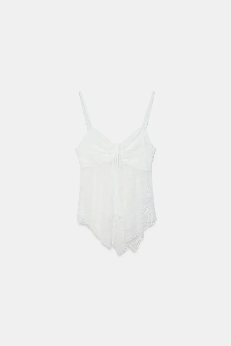 Dilvin White DILVIN Lace Tie-front Sleeveless Blouse for Women | Best Price UAE