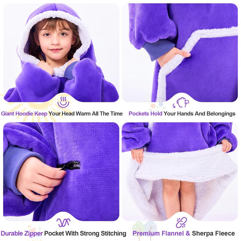 IFNOW Wearable Blanket Hoodie For Kids  Blanket Hoodie For Kids With Hood And Pockets  Girls Oversized Hoodie Blanket As Gifts For Teens Girls Boys Birthday Christmas (Purple) - Image 5