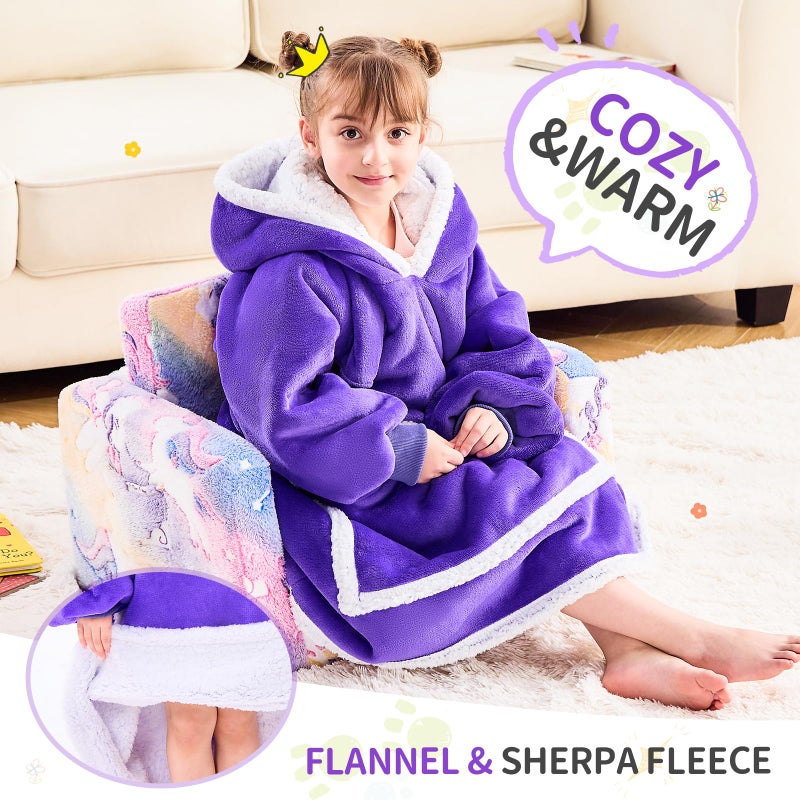 IFNOW Wearable Blanket Hoodie For Kids  Blanket Hoodie For Kids With Hood And Pockets  Girls Oversized Hoodie Blanket As Gifts For Teens Girls Boys Birthday Christmas (Purple) - Image 3