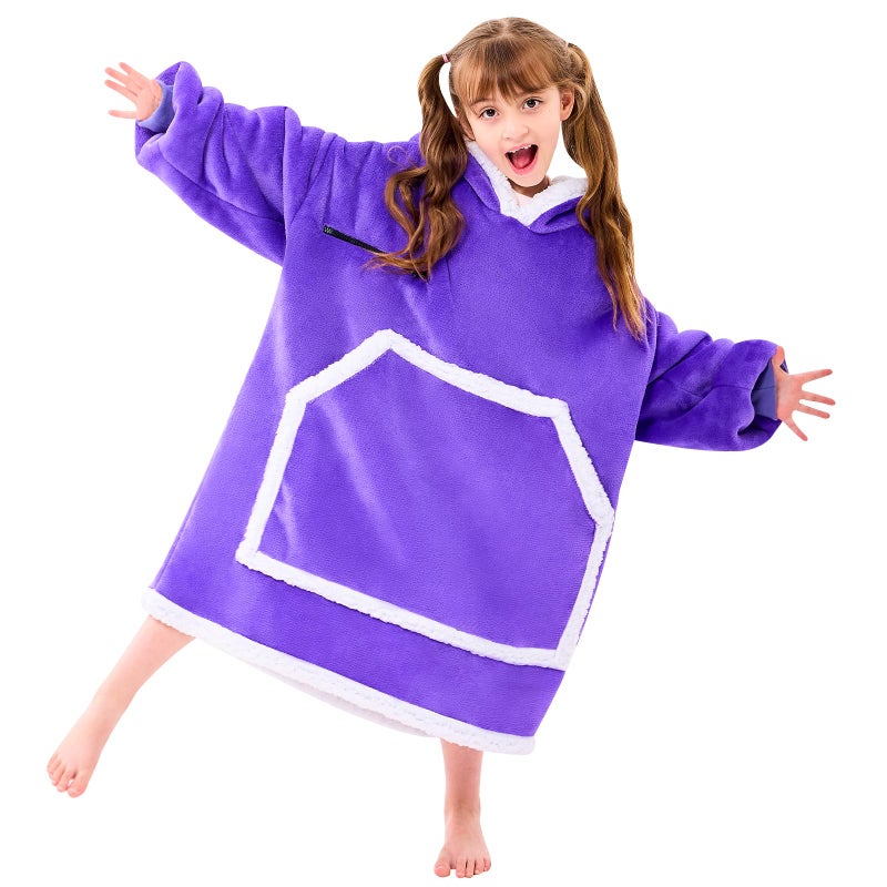 IFNOW Wearable Blanket Hoodie For Kids  Blanket Hoodie For Kids With Hood And Pockets  Girls Oversized Hoodie Blanket As Gifts For Teens Girls Boys Birthday Christmas (Purple) - Image 1