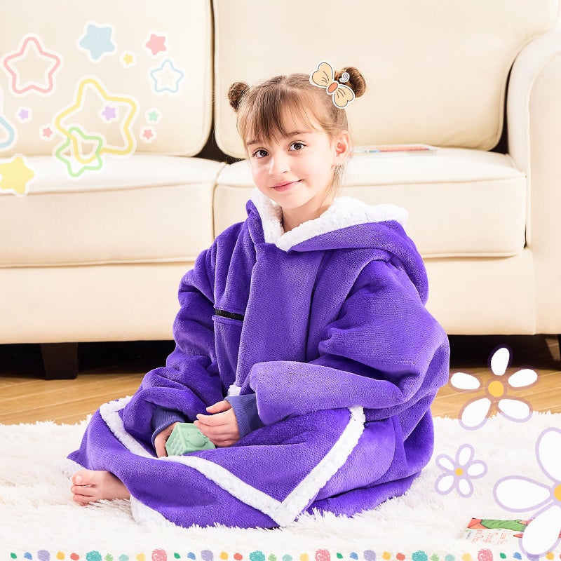 IFNOW Wearable Blanket Hoodie For Kids  Blanket Hoodie For Kids With Hood And Pockets  Girls Oversized Hoodie Blanket As Gifts For Teens Girls Boys Birthday Christmas (Purple) - Image 2