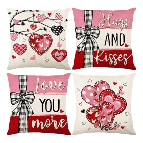 ONFAON Valentines Day Decorations-Valentines Pillow Covers 18x18 inch Set of 4 Valentine Stripes Wedding Cushion Case Decoration for Sofa Couch - Image 1