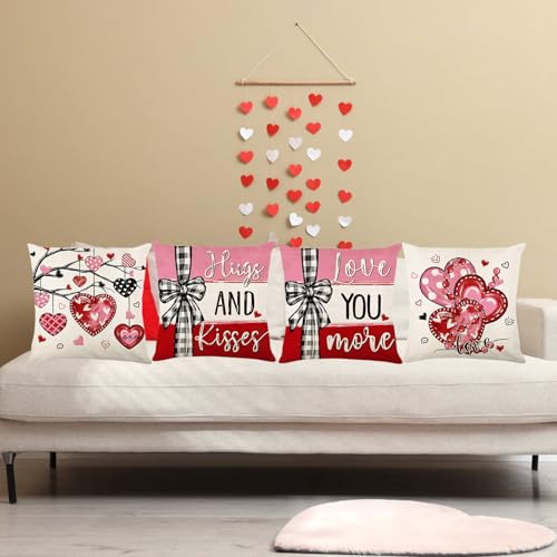 ONFAON Valentines Day Decorations-Valentines Pillow Covers 18x18 inch Set of 4 Valentine Stripes Wedding Cushion Case Decoration for Sofa Couch - Image 2