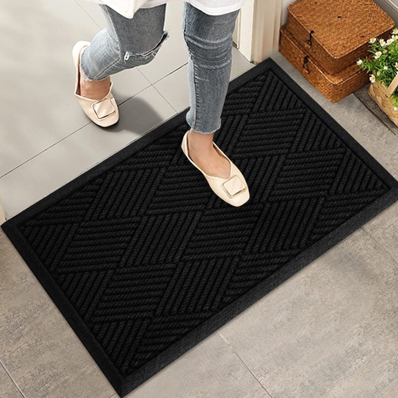 HIYARD Durable Front Door Mat, Absorbent Muddy Dirt Resist Welcome Door Mats Outdoor Indoor, Stain and Fade Resistant, Non-Slip Rubber Backing Low Profile Doormat for Entryway, 30Ã—17, Black - Image 1