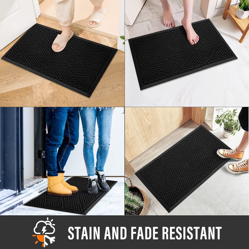 HIYARD Durable Front Door Mat, Absorbent Muddy Dirt Resist Welcome Door Mats Outdoor Indoor, Stain and Fade Resistant, Non-Slip Rubber Backing Low Profile Doormat for Entryway, 30Ã—17, Black - Image 4