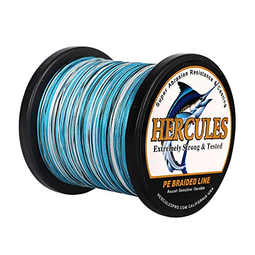 HERCULES Super Strong 1000M 1094 Yards Braided Fishing Line 60 LB Test for Saltwater Freshwater PE Braid Fish Lines 4 Strands - Blue Camo, 60LB (27.2KG), 0.40MM - Image 1