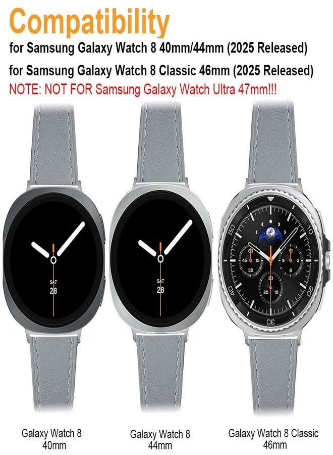 Sankel Compatible for Samsung Galaxy Watch 8 40mm 44mm/8 Classic 46mm Bands Leather, Women Men Genuine Leather Sport Replacement Strap Adjustable Wristbands Band for Galaxy Watch 8/8 Classic (Gray) - Image 2