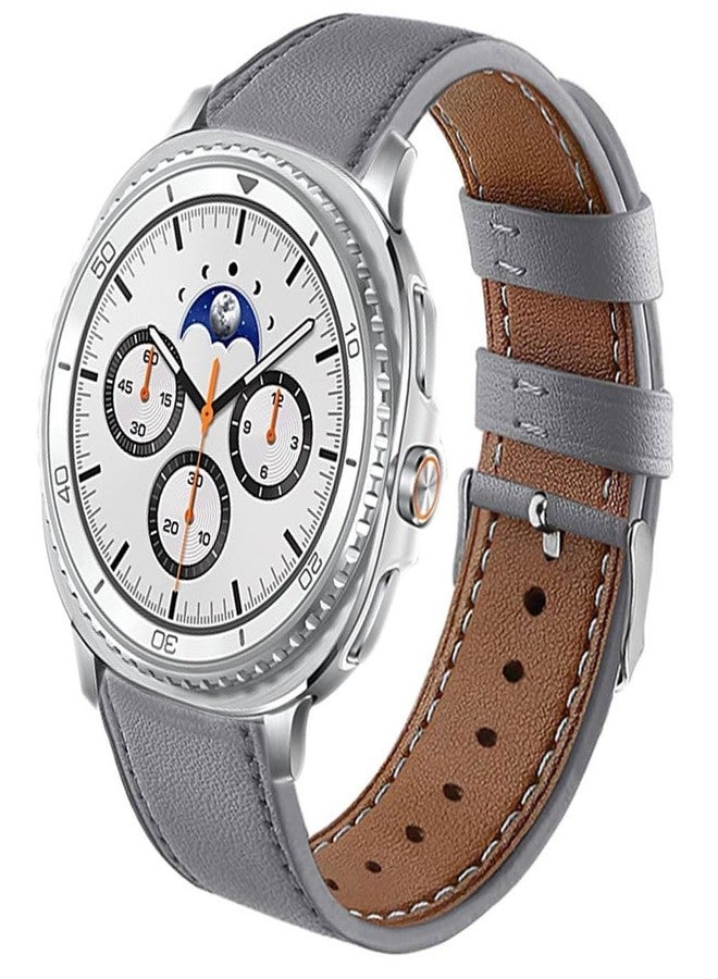 Sankel Compatible for Samsung Galaxy Watch 8 40mm 44mm/8 Classic 46mm Bands Leather, Women Men Genuine Leather Sport Replacement Strap Adjustable Wristbands Band for Galaxy Watch 8/8 Classic (Gray) - Image 1