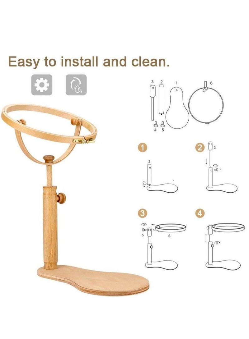 Adjustable Embroidery Stand Wooden Embroidery Stand Cross Stitch Hoop Ring Frame Sewing Tools for DIY Craft Sewing Needlepoint Frame Stand and Embroidery Project  - Image 2