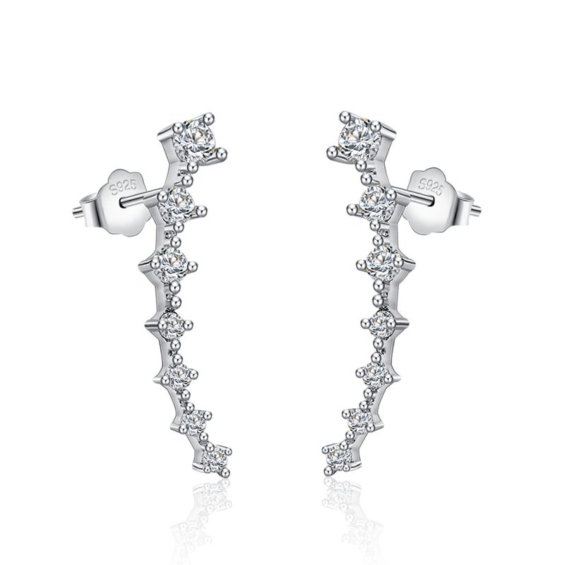Dankadi 925 Sterling Silver Post Cubic Zirconia Ear Crawle Earring For Women 7 Crystal Star Stud Earrings AAA CZ Arrow Ear Climber Hypoallergenic Piercing Gifts For Her (Silver color) - Image 1
