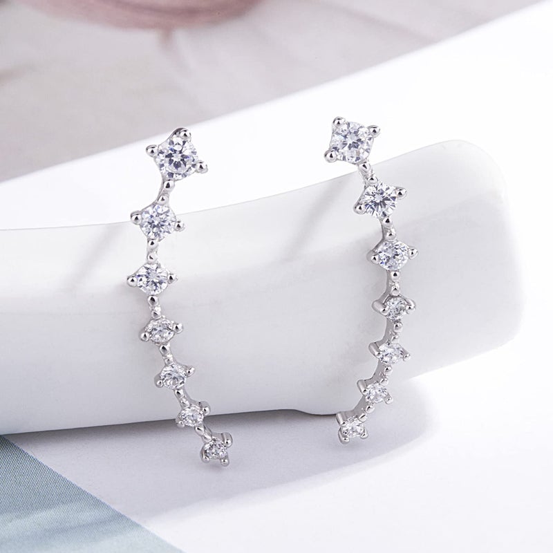 Dankadi 925 Sterling Silver Post Cubic Zirconia Ear Crawle Earring For Women 7 Crystal Star Stud Earrings AAA CZ Arrow Ear Climber Hypoallergenic Piercing Gifts For Her (Silver color) - Image 5