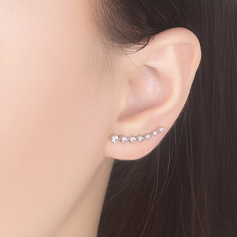 Dankadi 925 Sterling Silver Post Cubic Zirconia Ear Crawle Earring For Women 7 Crystal Star Stud Earrings AAA CZ Arrow Ear Climber Hypoallergenic Piercing Gifts For Her (Silver color) - Image 2