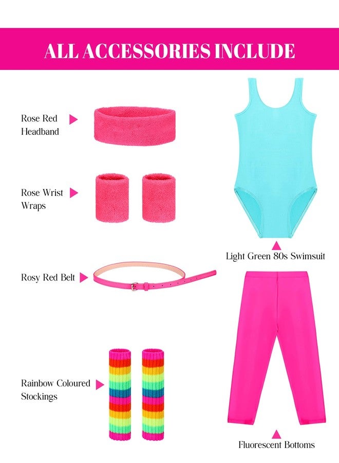 Cuffbow 6 Pcs Kids 80s Workout Costume Accessories Set Include Neon Leotard Legging Leg Warmers Wristband Headband Belt (2-3 Years) - Image 2